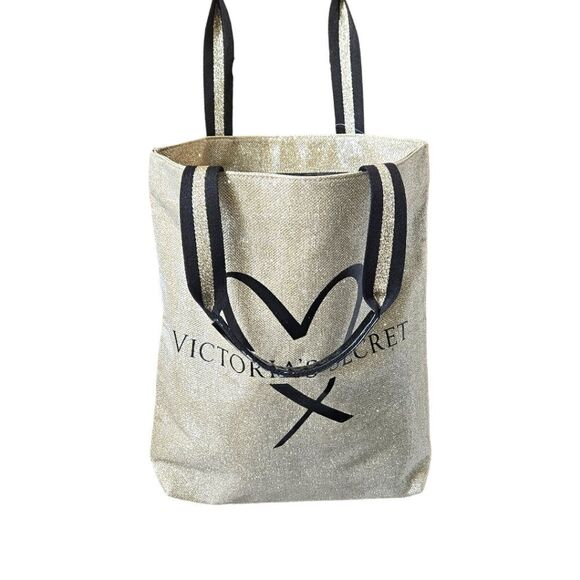 VICTORIA SECRET GOLD SPARKLY LARGE TOTE - Picture 2 of 12